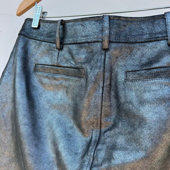 Frame Lambskin Leather Silver Metallic Mini Skirt Size 29 Button Up High-Rise - Picture 10 of 12